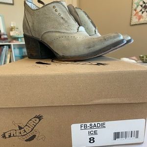Freebird booties (by Steve Madden), soft gray.